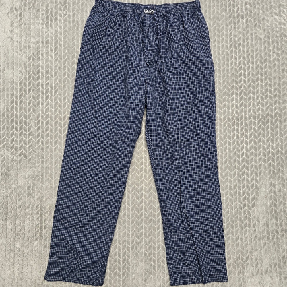 Polo Ralph Lauren Mens Large‎ Navy Blue Grid Cotton Pajama Sleepwear Pants